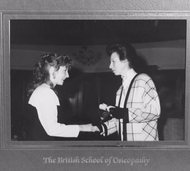 25th Anniversary, Presentation of Diploma of Osteopathy by HRH Princess Royal in 1990 to Julia KInsey